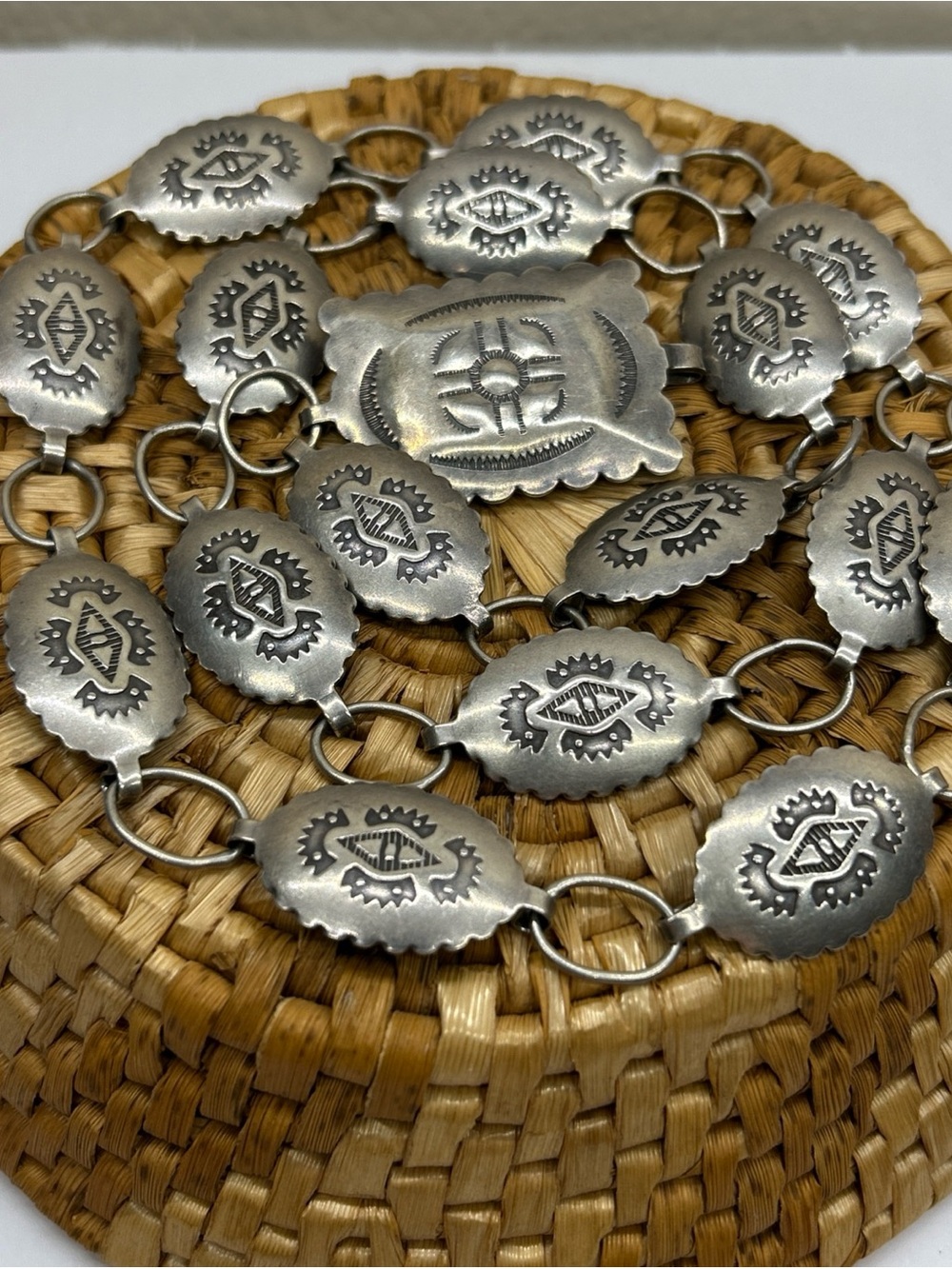 Native American Stamped Concho Belt Sterling Silver Handmade Unmarked